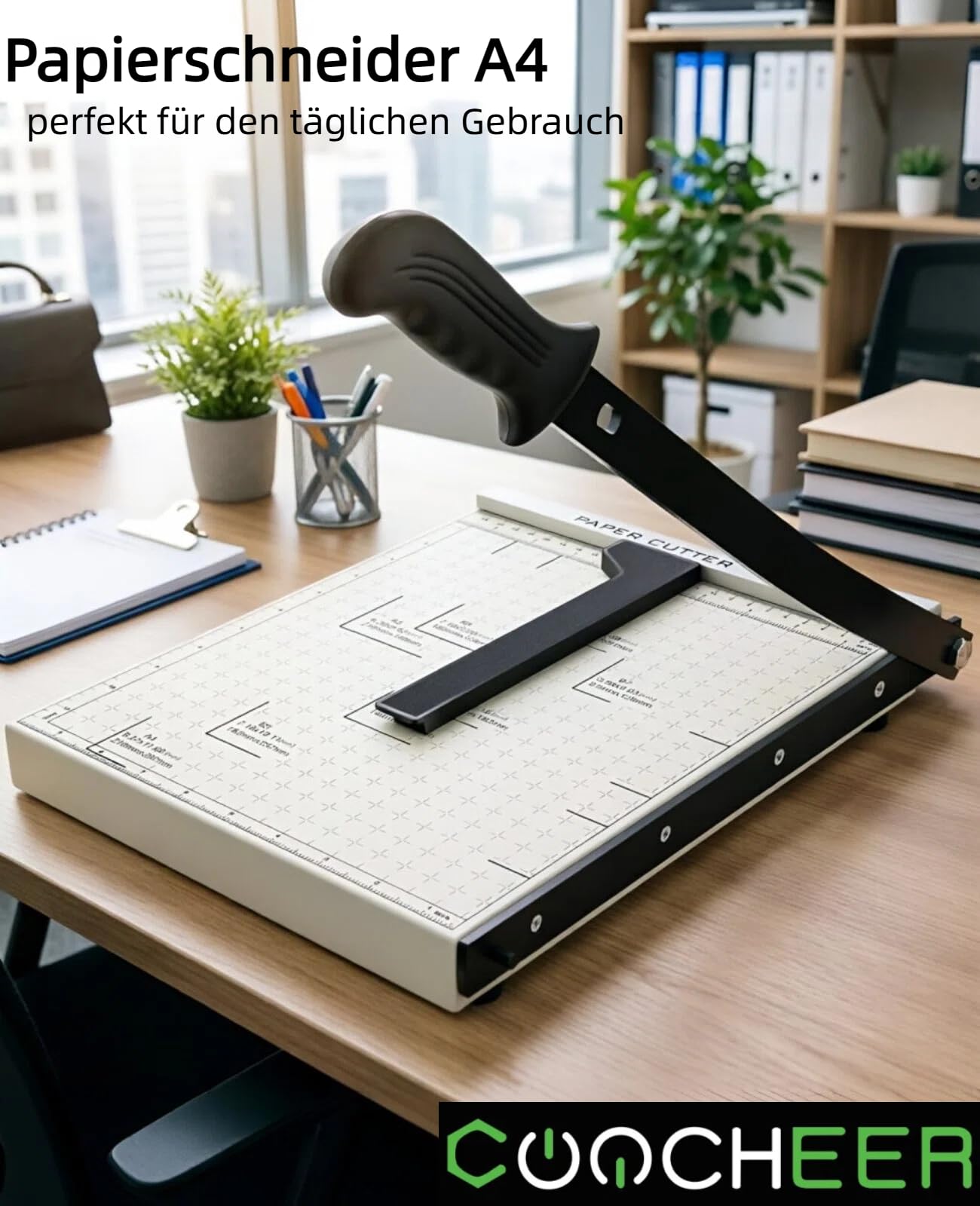 A4 Papierschneider Profi - 47cm Hebelschneider Metall max. 12 Blatt, Präzisions-Schneidegerät Guillotine Büro Schule, Weiß