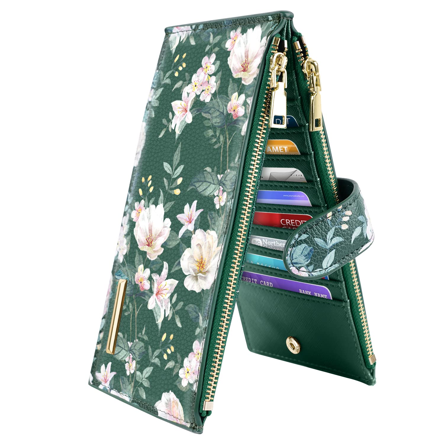 Coco RossiWomens RFID Blocking Large Capacity Wallet Multi Card Organizer Bifold Wallet for Women with Zipper Pocket