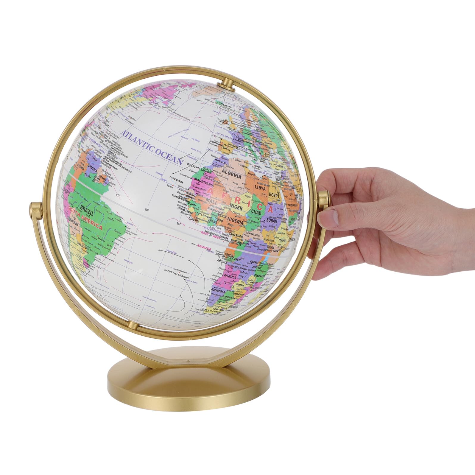 SUPVOX Mappamondo Decorativo da 20 Cm con Supporto Dorato, Globo Terrestre Rotante Educativo e Studenti, Materiale Didattico Geografico per Casa, Scuola e Ufficio