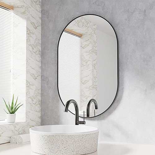 RICHTOP Espejo de baño rectangular negro de 22 x 30 pulgadas para pared, espejo de marco negro mate para sala de estar, verticalhorizontal, a prueba