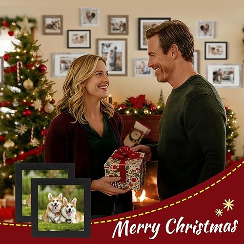 Vista 6 de TOFOREVO Juego de 6 marcos de fotos de 5 x 5 pulgadas, marco de fotos de grano de madera negra para montaje en pared de galería o exhibición de mesa