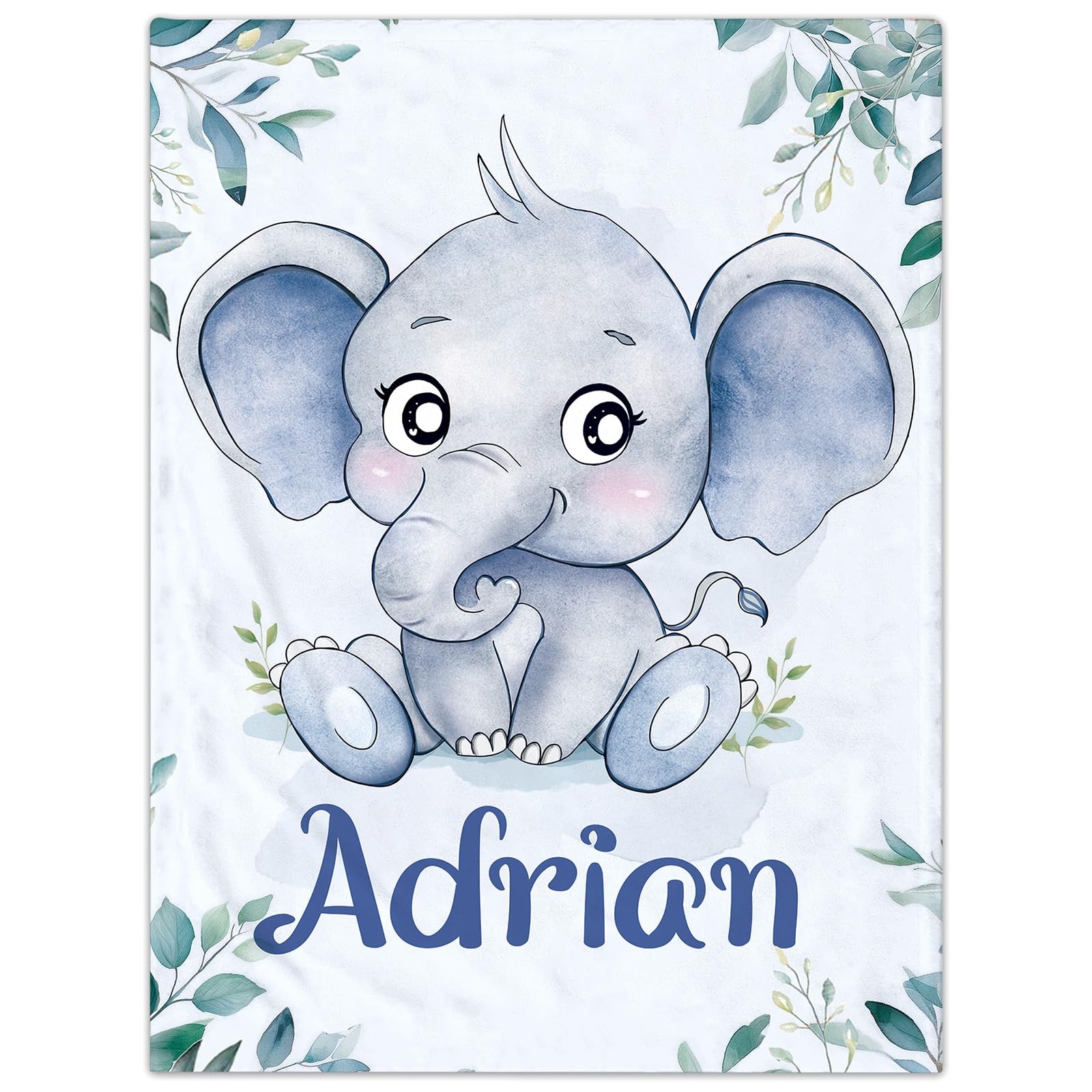 Jodimitty Personalised Baby Blanket Elephant Grey Throw Blanket Flannel Fleece Custom Name Animal Pattern Throw Blanket for Bed Sofa Travel Nap, Blankets and Throws, 100/120/150/200cm — image 1