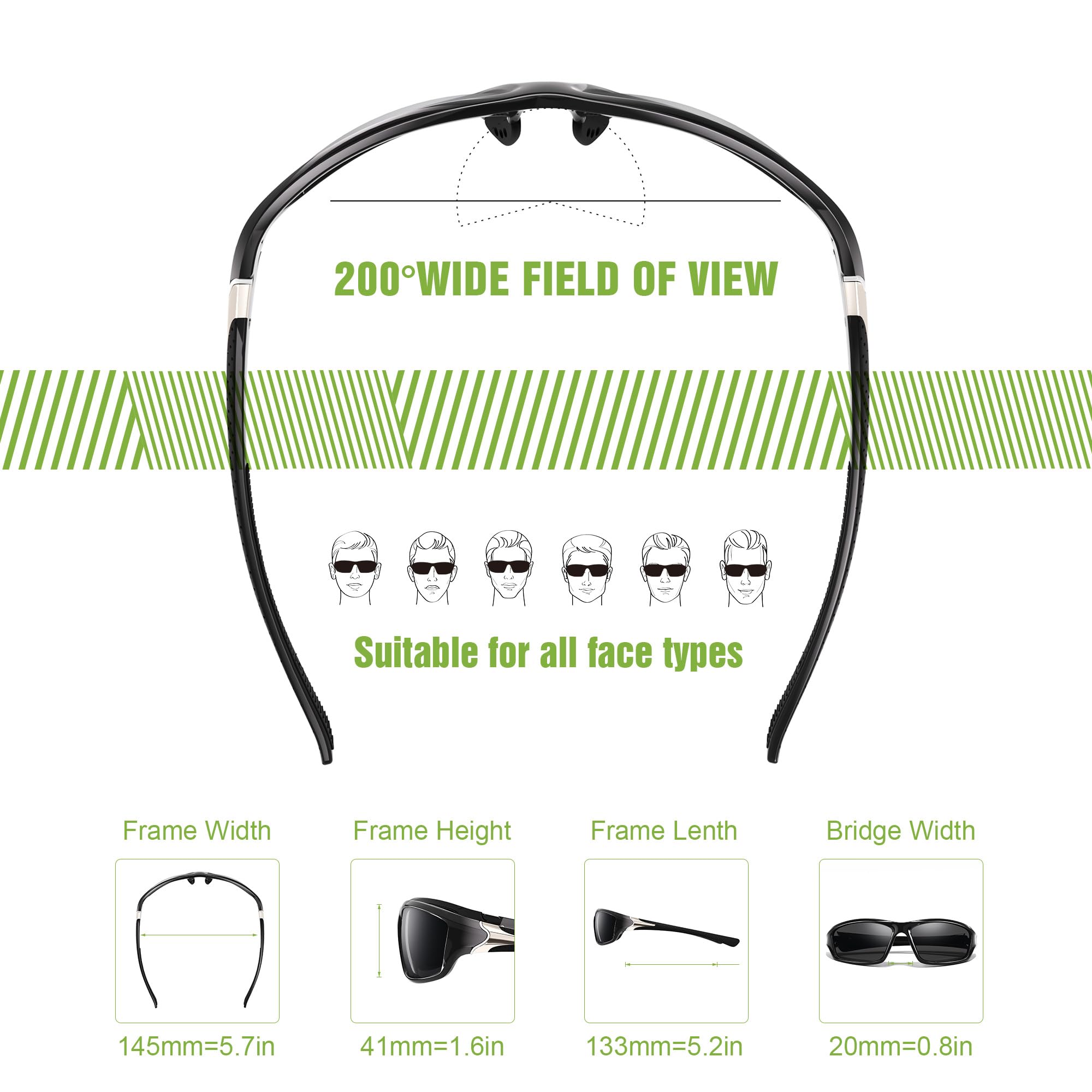 3 Pack Polarized Sports Sunglasses for Men, Mens Sunglasses Wrap Around UV400 Protection for Cycling Fishing Driving