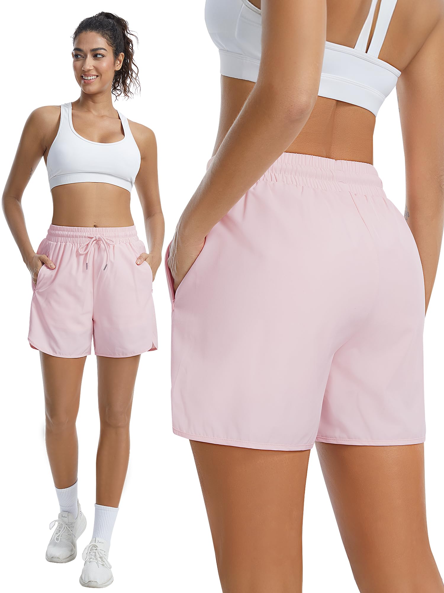 Sporthose Damen Kurz Shorts Laufshorts Damen mit Liner 2 in 1 Kurze Hose Sommer Leicht mit Reißverschlusstaschen