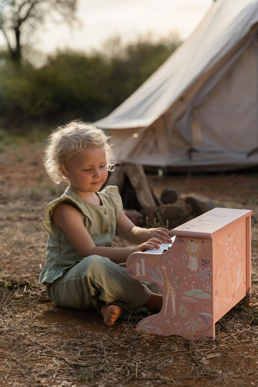 Little Dutch Kinder Piano - Klavier - Holzklavier - Holzpiano - für Mädchen ab 3 Jahren - Safari Friends - rosa