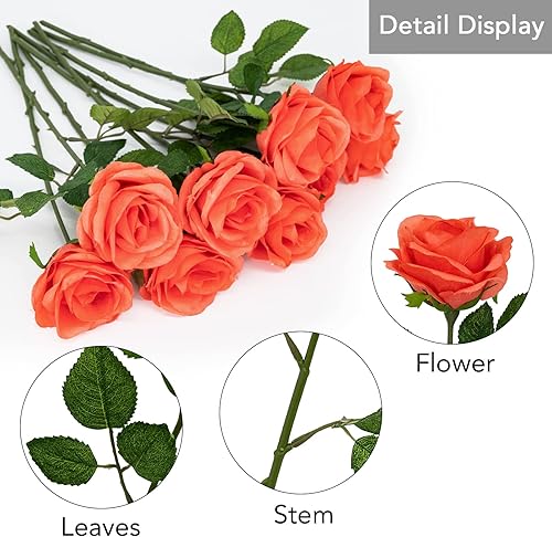 Miniatura 7 de Softflame Flores ArtificialesFalsasFaux - Rosa Coral 10 PIEZAS para Boda, Hogar, Fiesta, Restaurante