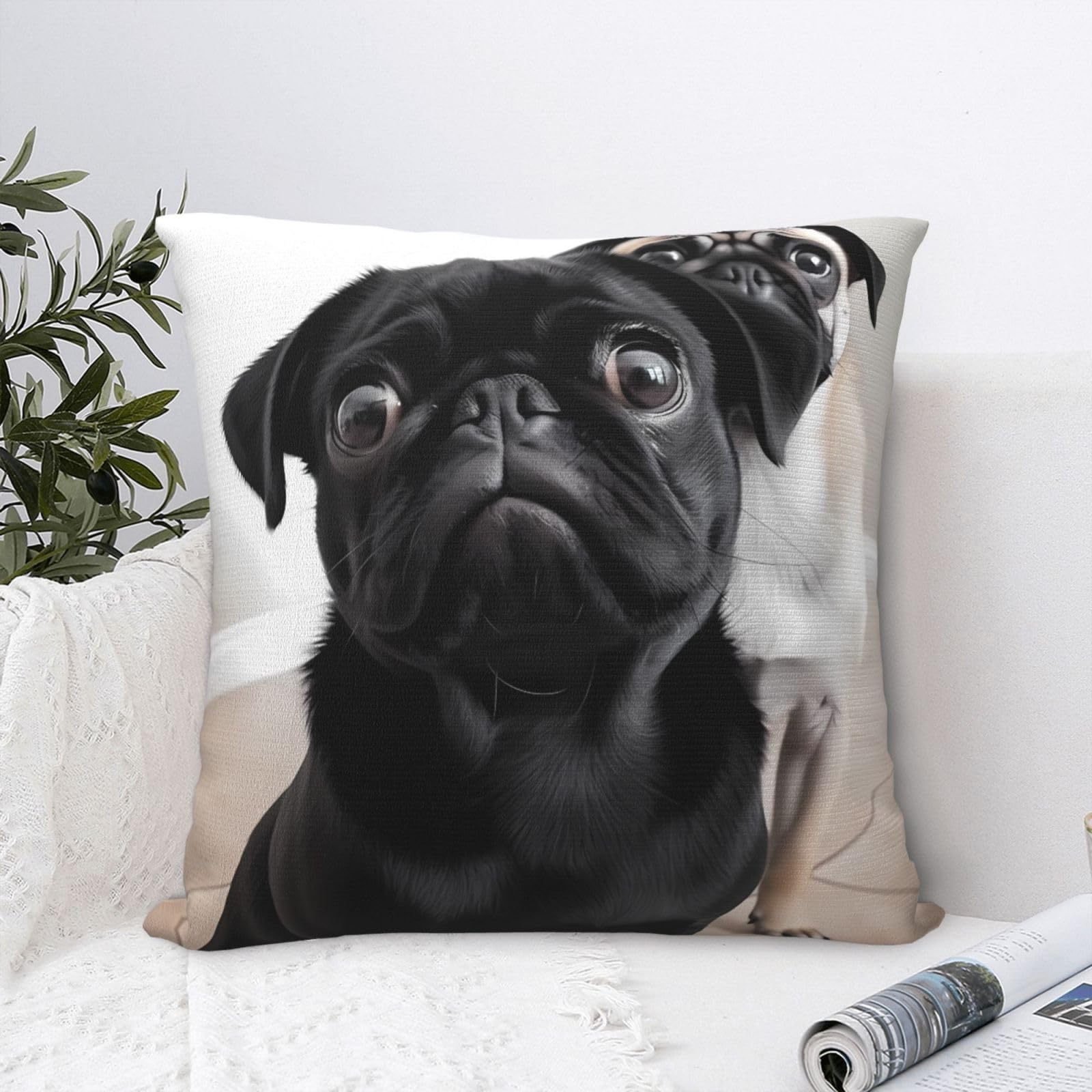 FodPand Luxury Velvet Throw Pillow Covers 18"x18" Super Soft Decorative Pillow Cases - Cute Black Pug Dog Pillowcases Modern Lumbar Cushion Cases for Couch Sofa Bed Pillow Shams