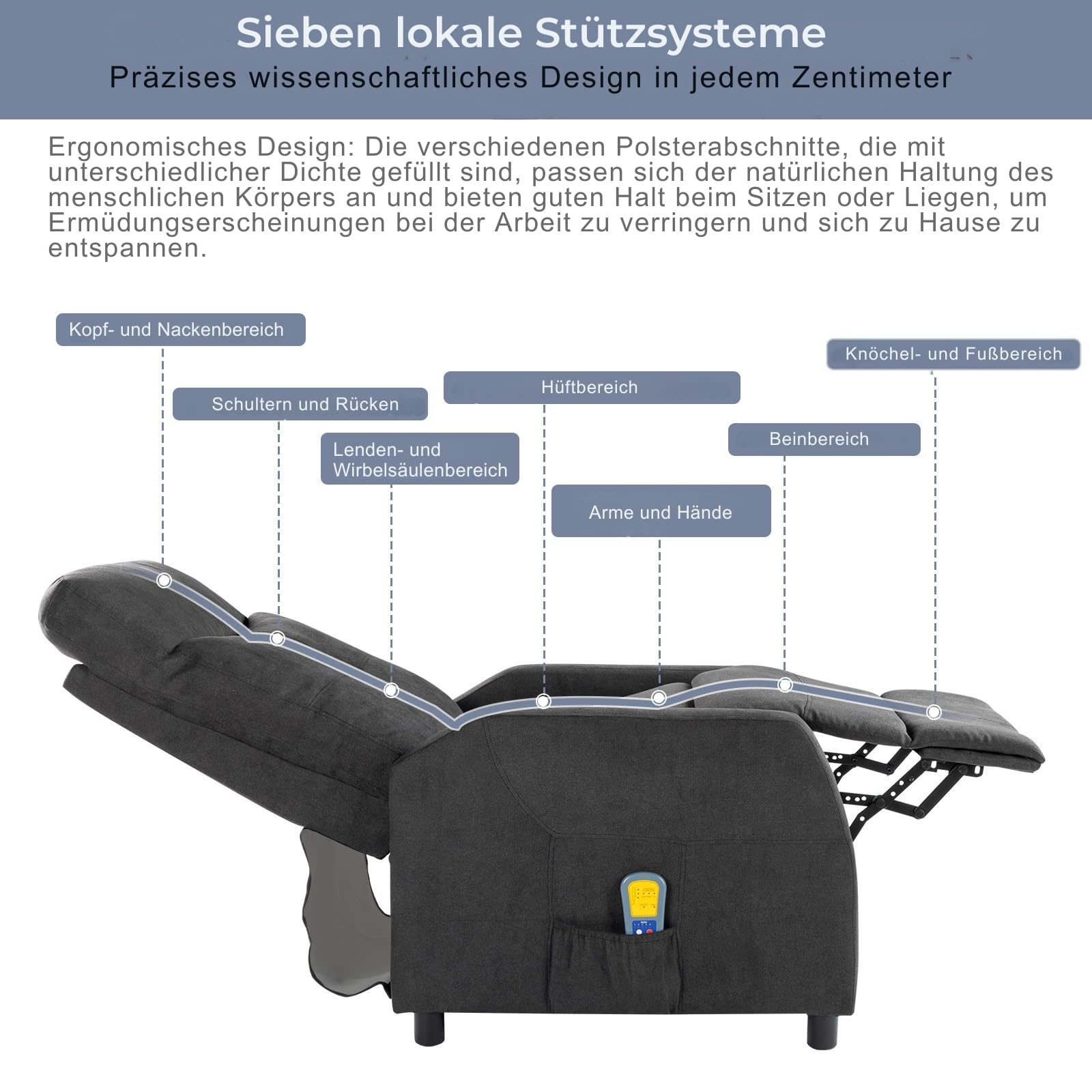 LEADZM Relaxsessel Fernsehsessel mit Manuell Liegefunktion, Verstellbarer Rückenlehne und Massage Wärmefunktion