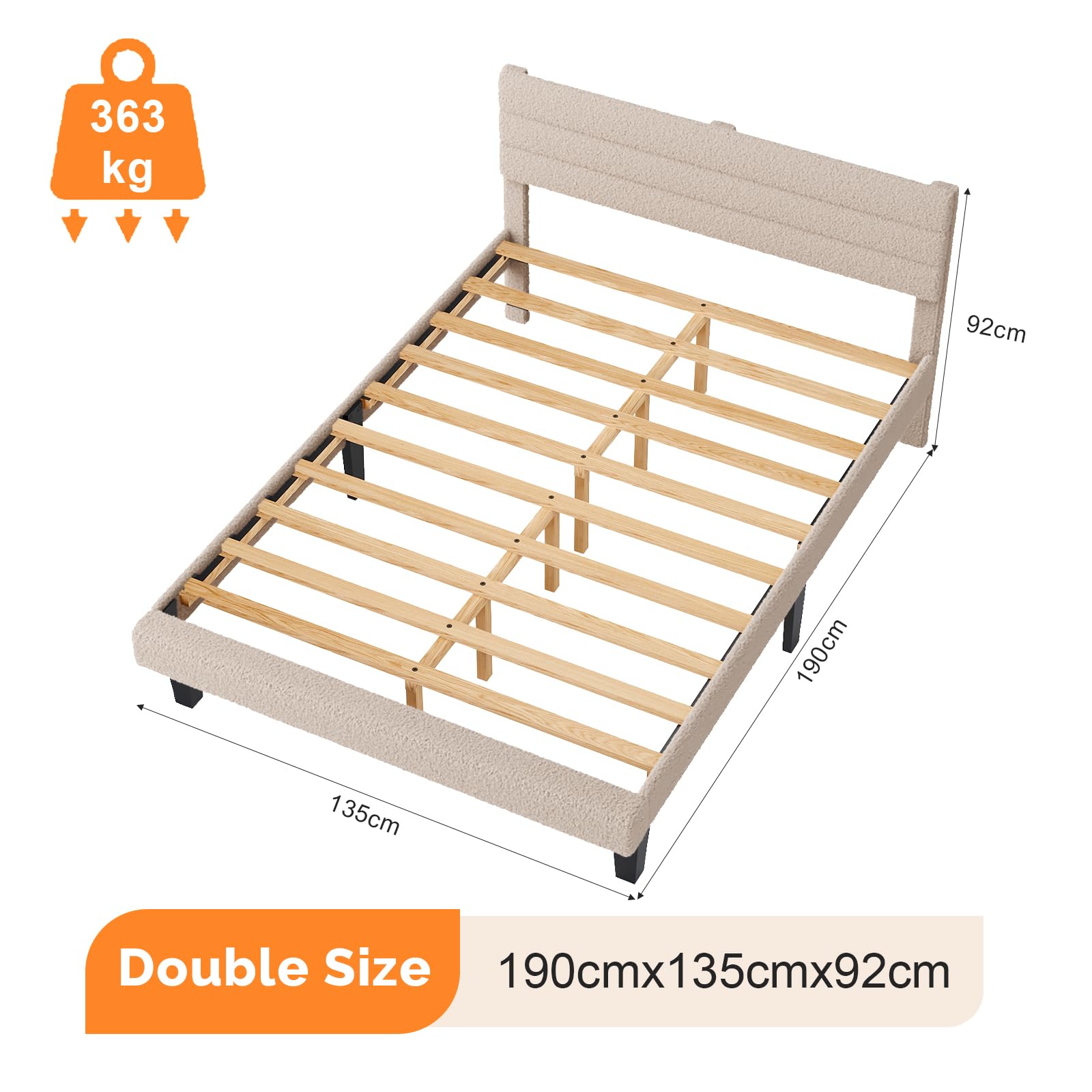 Bonnlo 4ft6 Double Bed Frame,Noise-Free Upholstered Platform Bed with Adjustable Headboard & Under Bed Storage-Sturdy Wooden Slat Support-No Box Spring Needed - Image 2