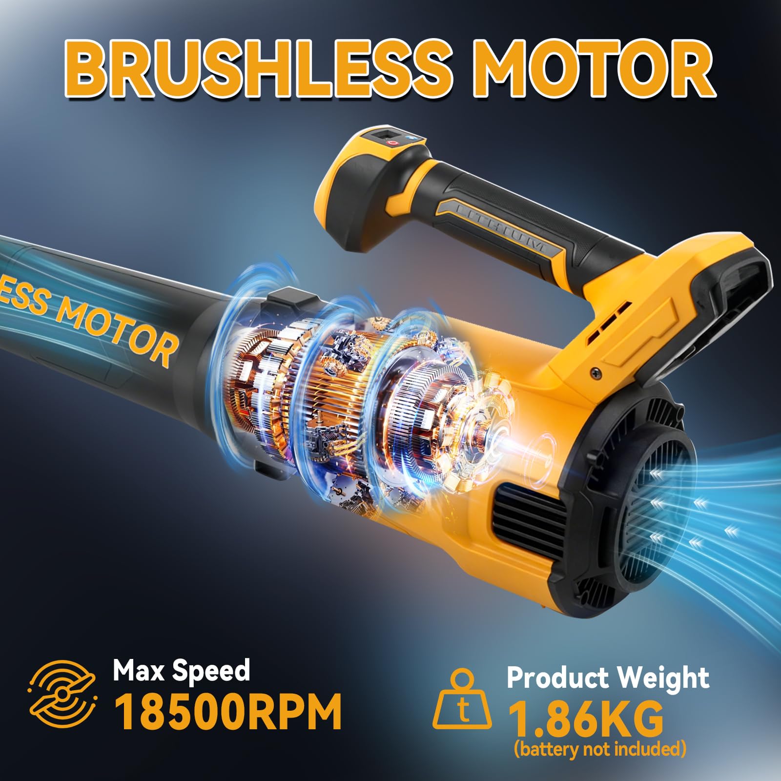 Soffiatore per foglie senza fili per batteria Dewalt 18 V 20 V, motore brushless 18500 giri/min, 58,1 m/s, 13,6 m³/min, soffiatore elettrico portatile con 3 velocità per giardino, foglie