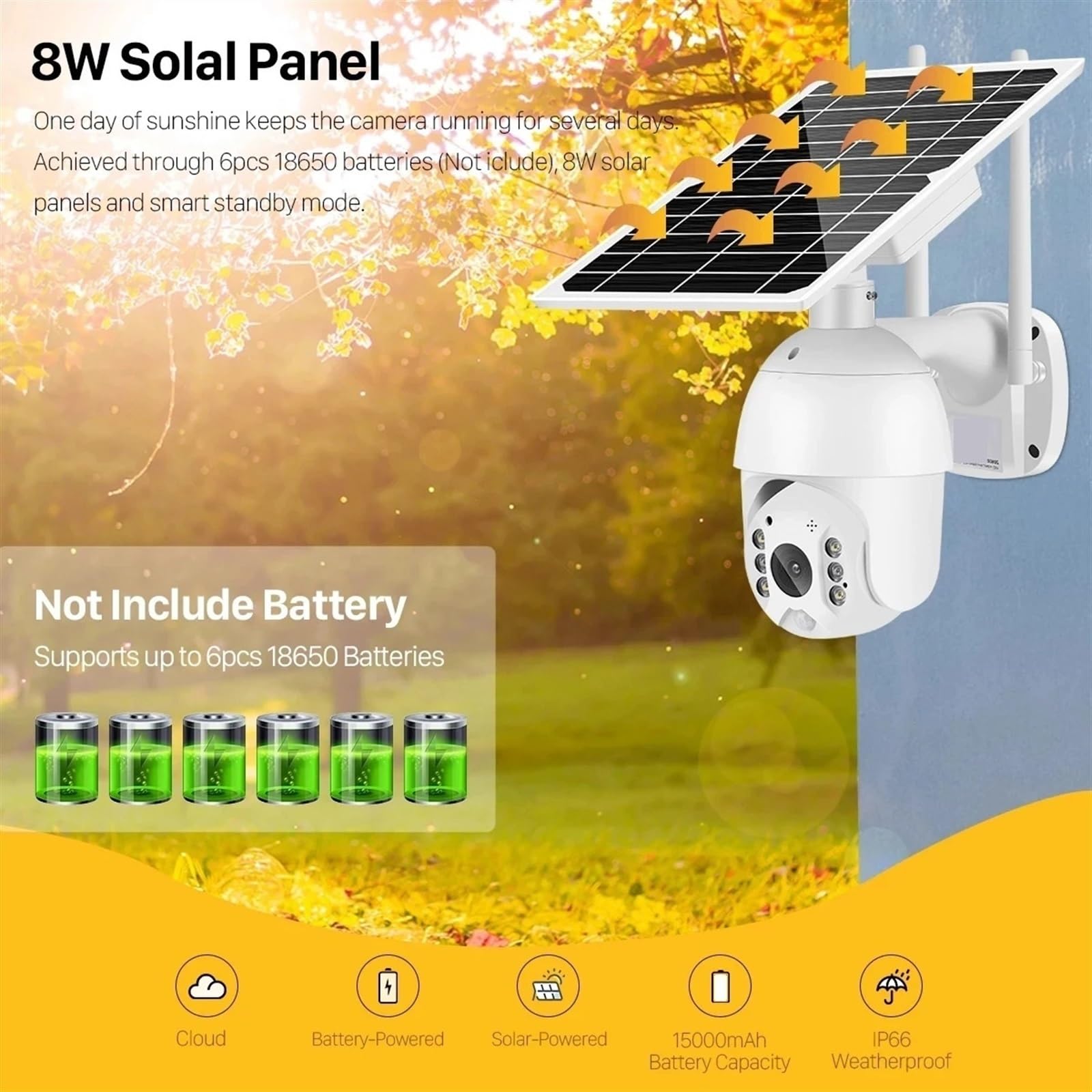 Caméra de sécurité, 4G Solaire PTZ boîtier métallique 8W Panneau extérieur étanche Couleur Vision Nocturne Alarme PIR Audio bidirectionnel caméra(WiFi Camera Only)