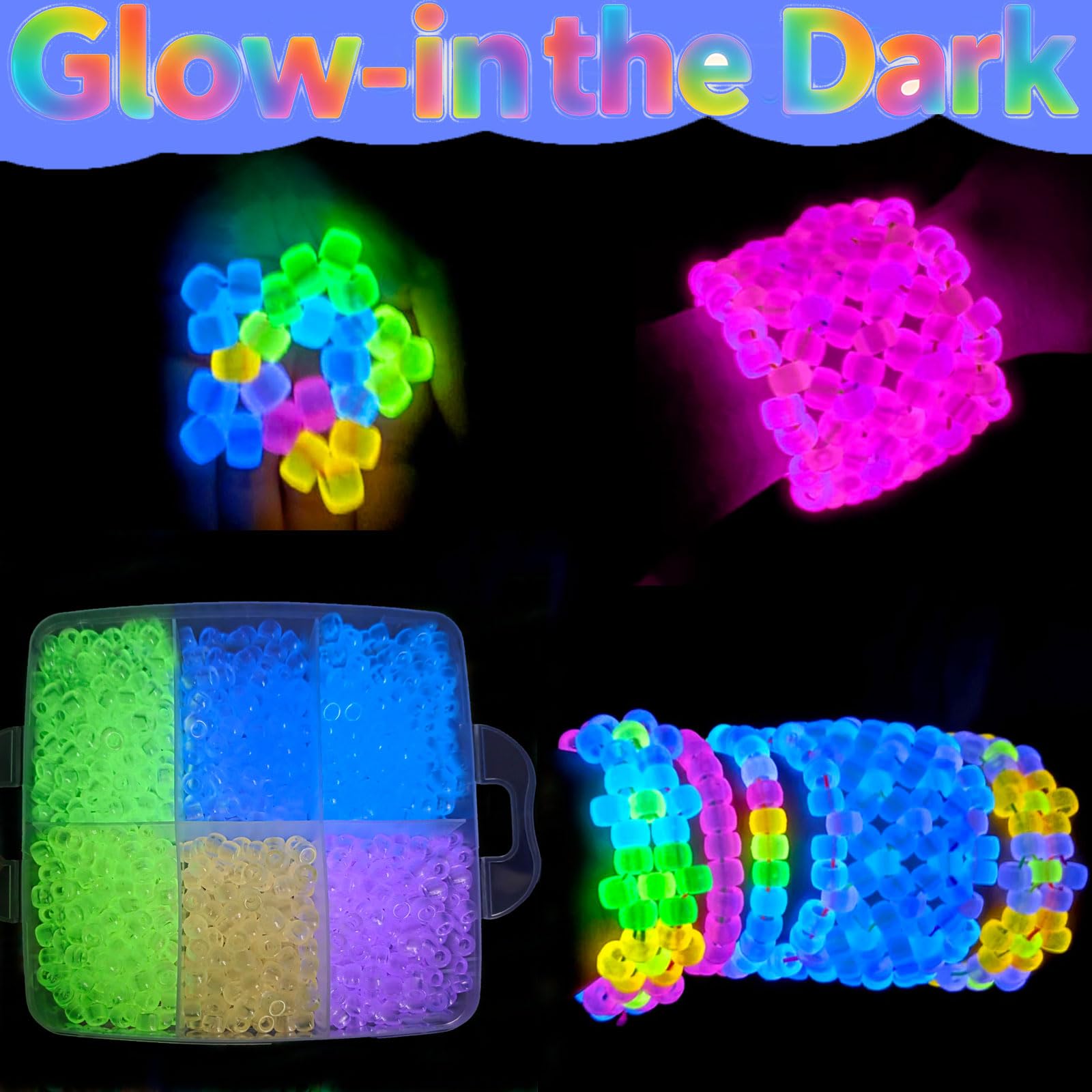 5800 perline Kandi arcobaleno che si illuminano al buio, 30 colori, per intrecciare i capelli, braccialetti dell'amicizia, gioielli Kandi, portachiavi, fai da te, regali di Natale (5800