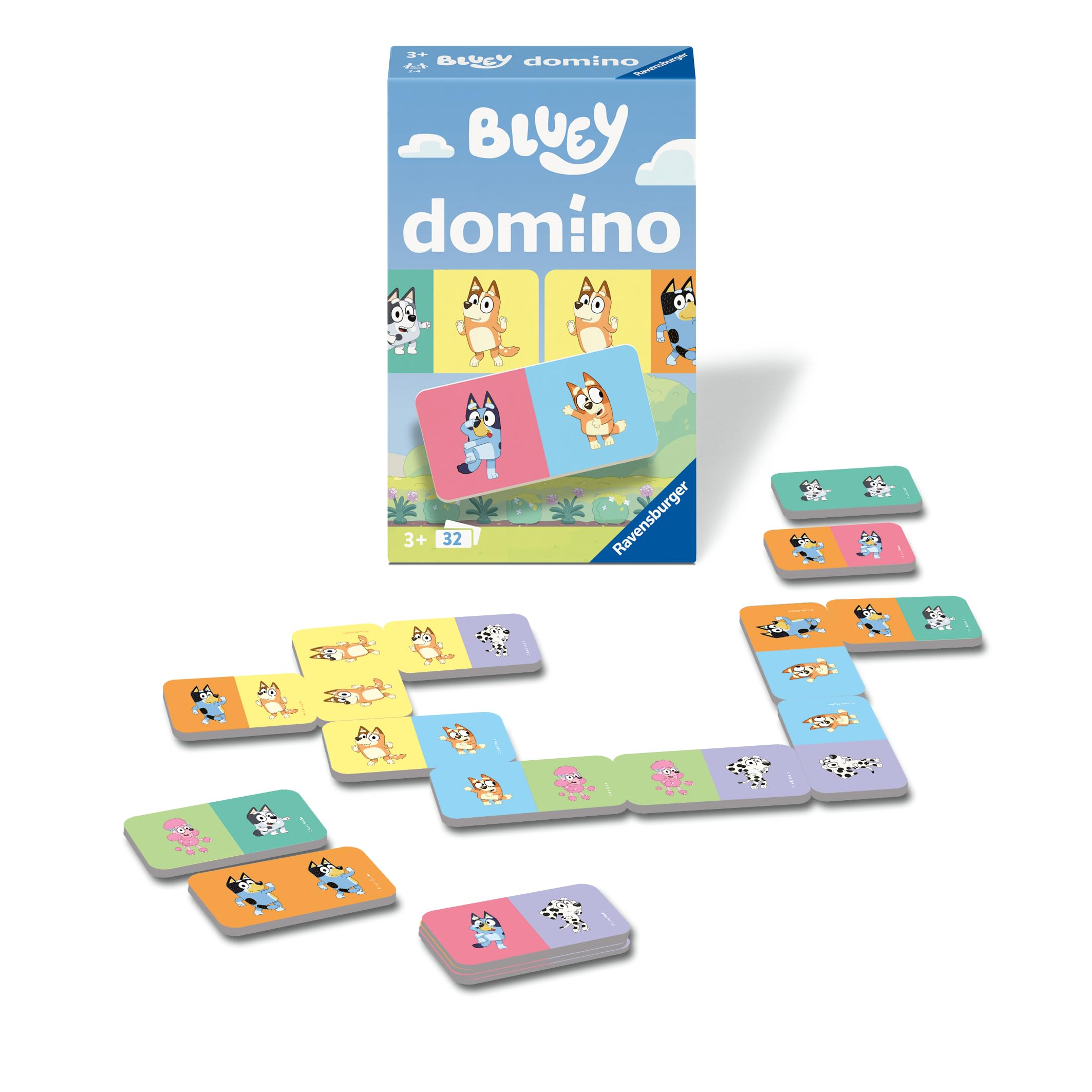 Ravensburger Bluey Domino Mitbringspiel - 32 Dominokarten, ab 3 Jahren, 2-4 Spieler