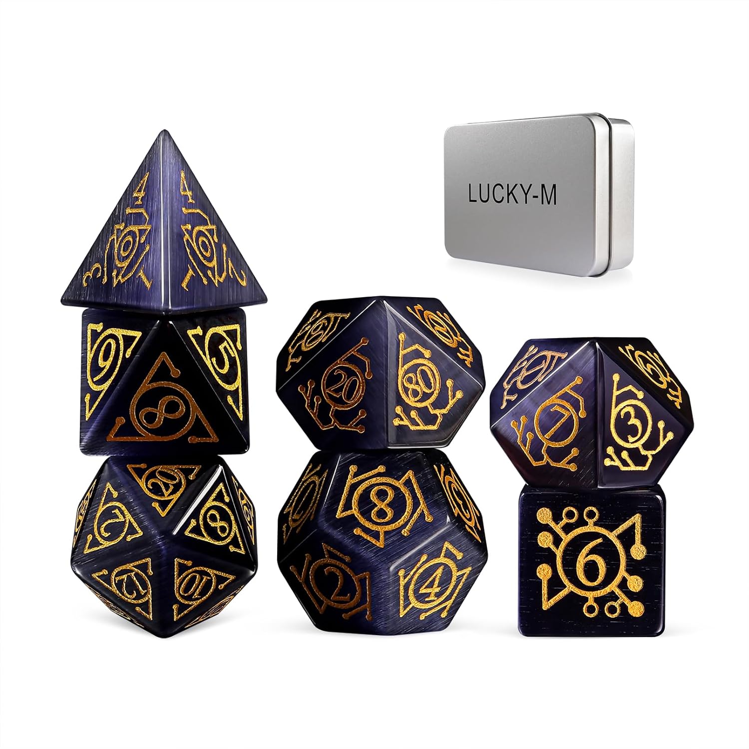 LUCKY-M Glass Polyhedral Dice Set with Case for Dungeons and Dragons, Crystal DND RPG Tabletop Games