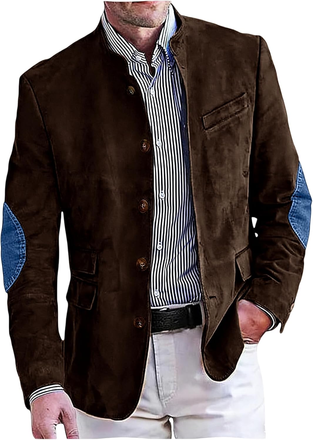 Men's Suits Jacket Suede Mans Blazer Western Vintage Sports Coat Jeans Elbow Patches Formal Casual