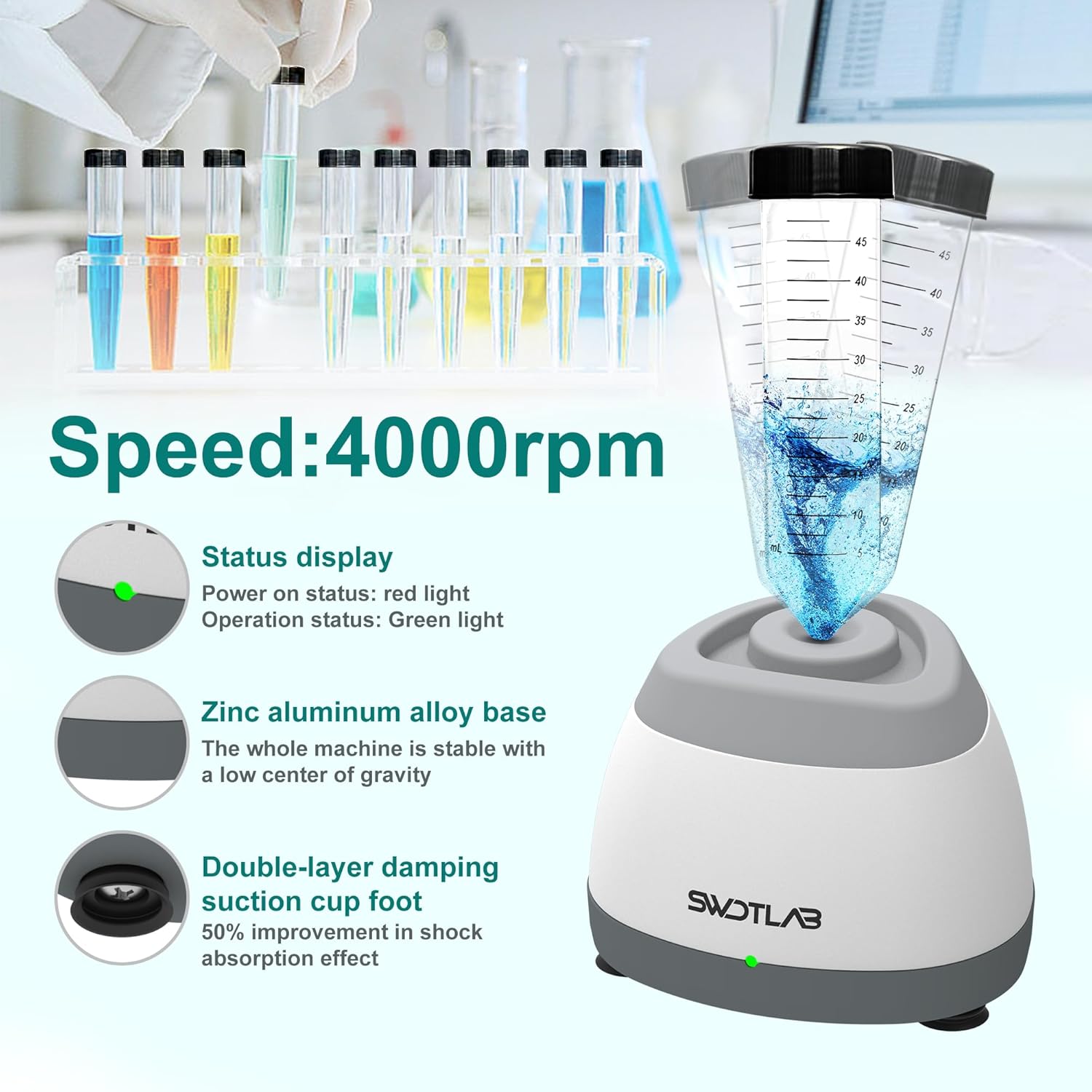 4000rpm Mini Lab Vortex Mixer Portable Paint Shaker Mixer with Touch Function for Eyelash Sharker Glue Adhesives Gel Polish and Test Tubes Acrylic Paints Mixing,Grey