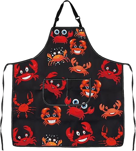 Miniatura 7 de CMNIM Divertido delantal de cangrejo - Delantal rojo para hervir y barbacoa con bolsillo