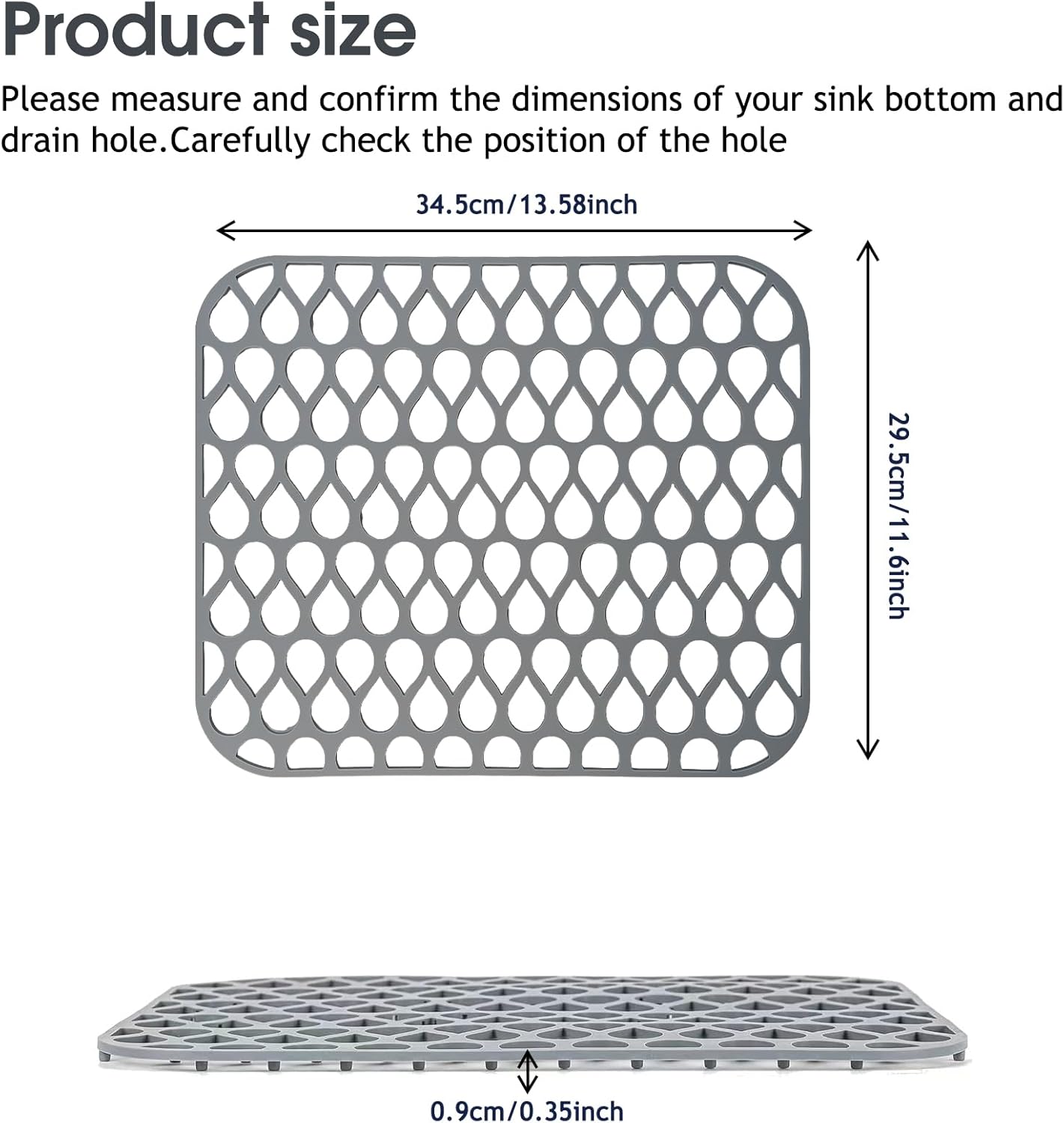 Silicone Kitchen Sink Mat-Delironexu 13.58'' x 11.6'' Silicone Mat for Bottom of Stainless Steel Kitchen Sink, Gray Non-slip & Heat Resistant Liner, Protects from Scratches and Damage