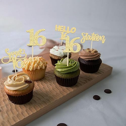 Miniatura 70 de Gyufise 24 piezas de adornos dorados para cupcakes de 10.º cumpleaños con purpurina dorada de doble dígito Hello 10 Ten Cupcake Picks para fiesta