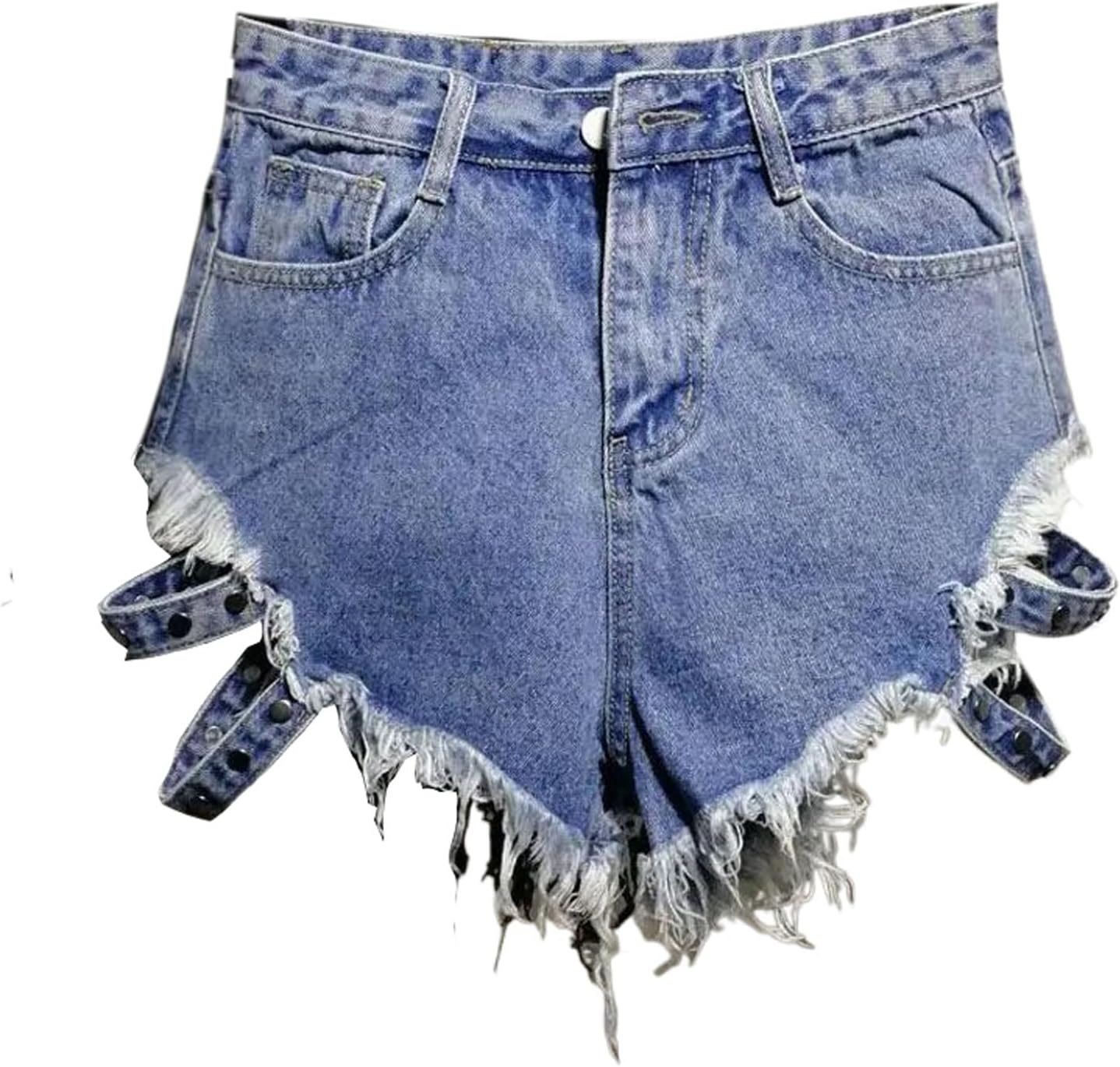JYHBHMZG Denim Shorts for Women High Waist Patchwork Pockets Solid Streetwear Pants Female Summer Clothing