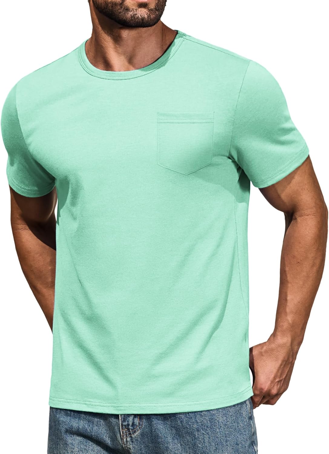 COOFANDY Men's Cotton Pocket Tee Shirts Soft Crew Neck Stretch T Shirt Plain Casual Short Sleeve Summer Basic Tops