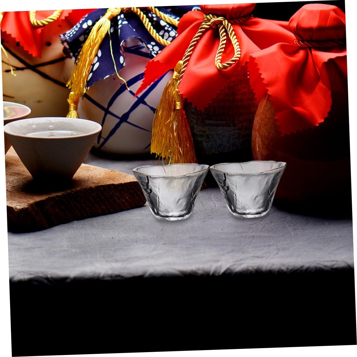 Gold Rim Japanese Tea Cups Heat-resistant Glass Sake Set Elegant Drinking Cups