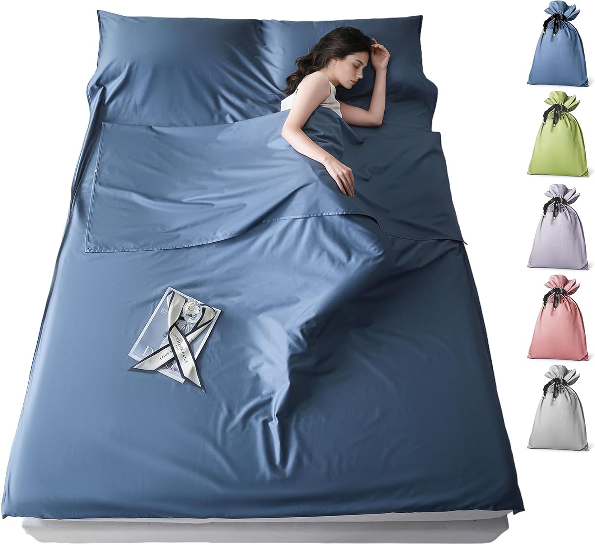 Sleeping Bag Liner, Travel Sheets for Hotel, Sleep Sack for Adults | Compact Portable Sleeping Travel Sleep Sack with Carry Bag for Camping, Hiking, Backpacking, Lightweight Breathable 4 Seasons