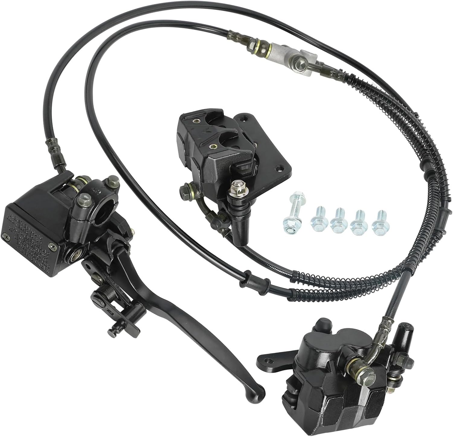 Hydraulic Rear Brake Twin Calipers with Master Cylinder & Left Brake Lever for DIY Rear Drive ATV UTV Go Kart Quad Drift Trike Four Wheeler Buggy - Complete Assembly