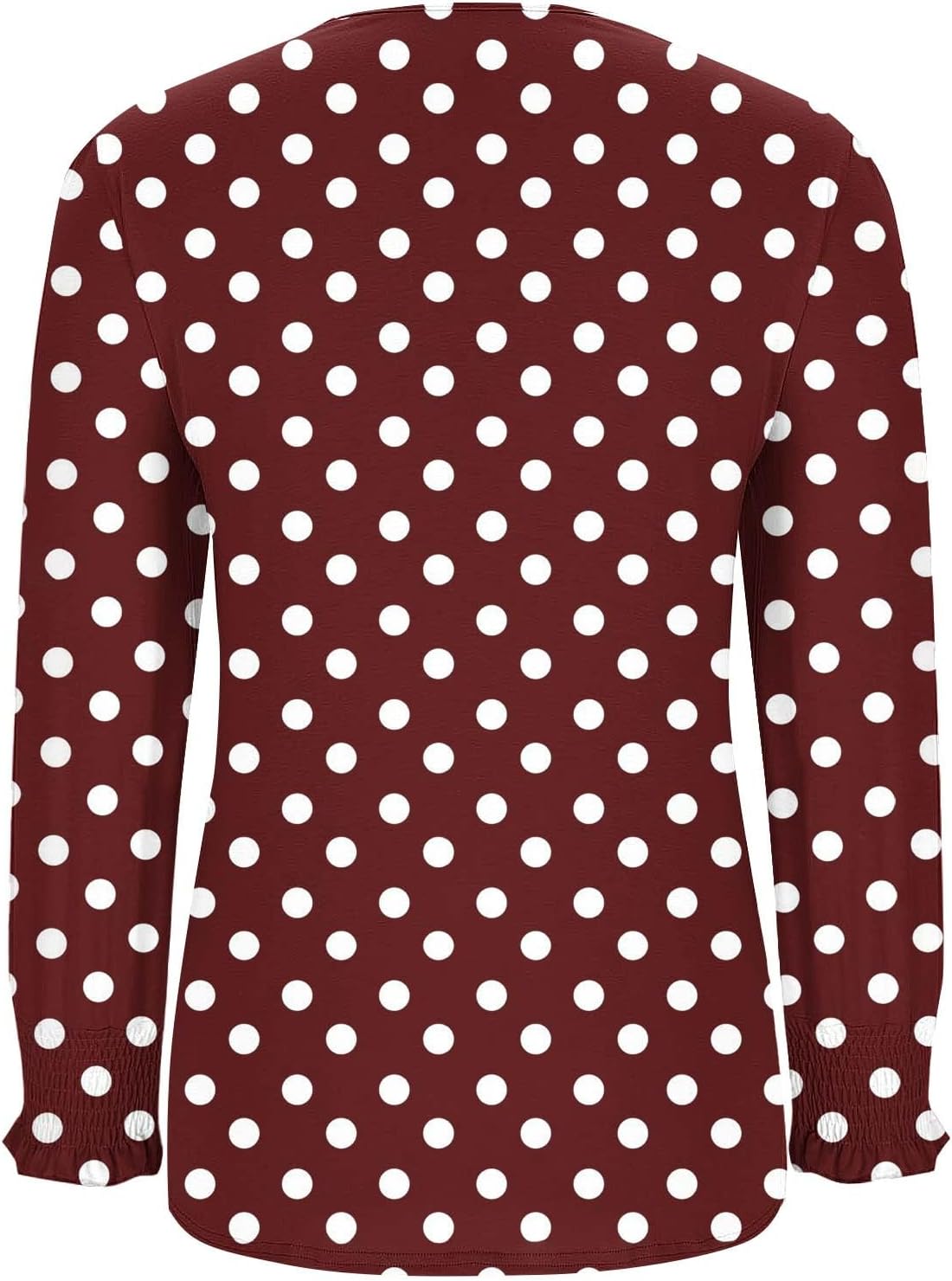 Long Sleeve Shirts for Womens Round Neck Smocked Cuffs Polka Point Work Tops Casual Summer Fall Loose Fit Outfits