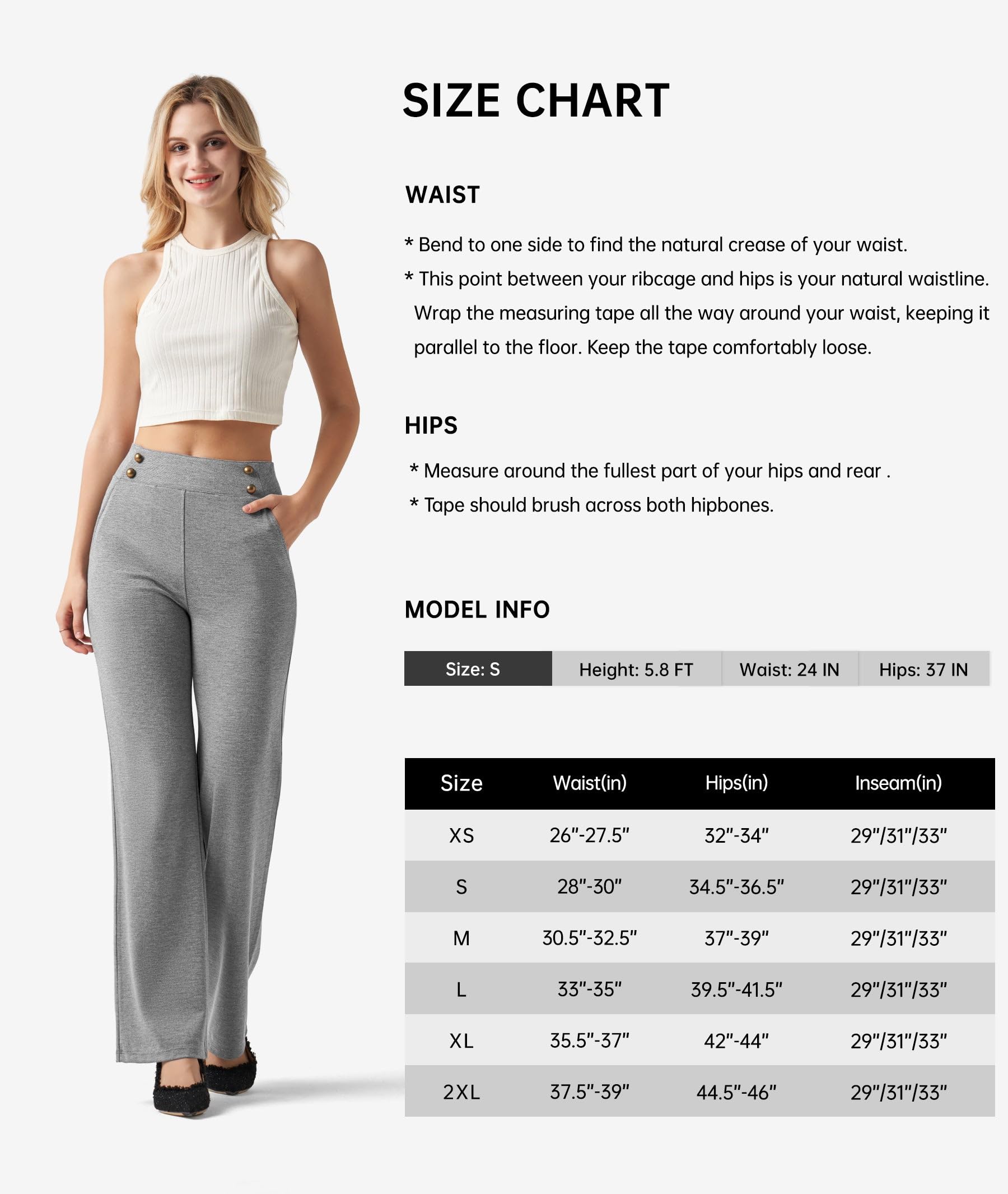 Willit Pantalon habillé à jambe large pour femme - Pantalon de travail extensible taille haute - Pantalon de travail décontracté - Poches - Petite/régulière/grande