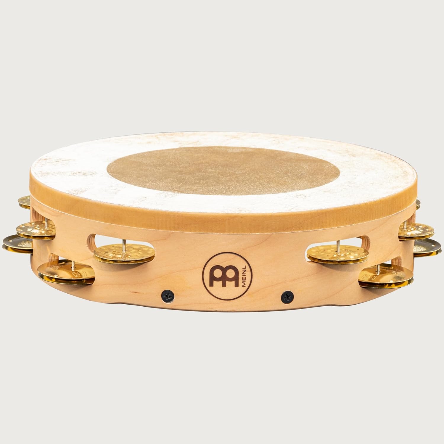 Meinl Percussion AE-MTAH2B Artisan Edition Maple Tambourine with Calf Skin Head and Brass Jingles, 2 Rows