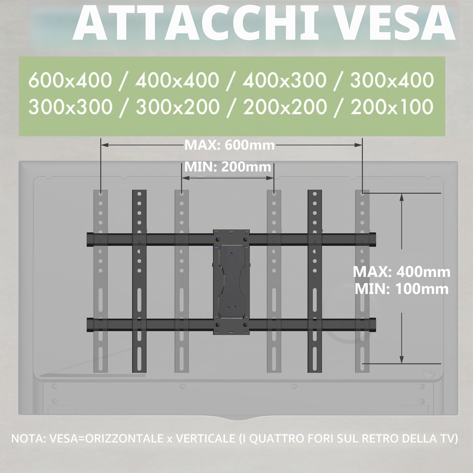 Supporto TV Parete - per 32-85 pollici TV LED LCD, 4K HDR Schermi - Inclinazione e Girevole Ultra Sottili - Max VESA 600x400mm - Capacità Massima di Peso 60 kg