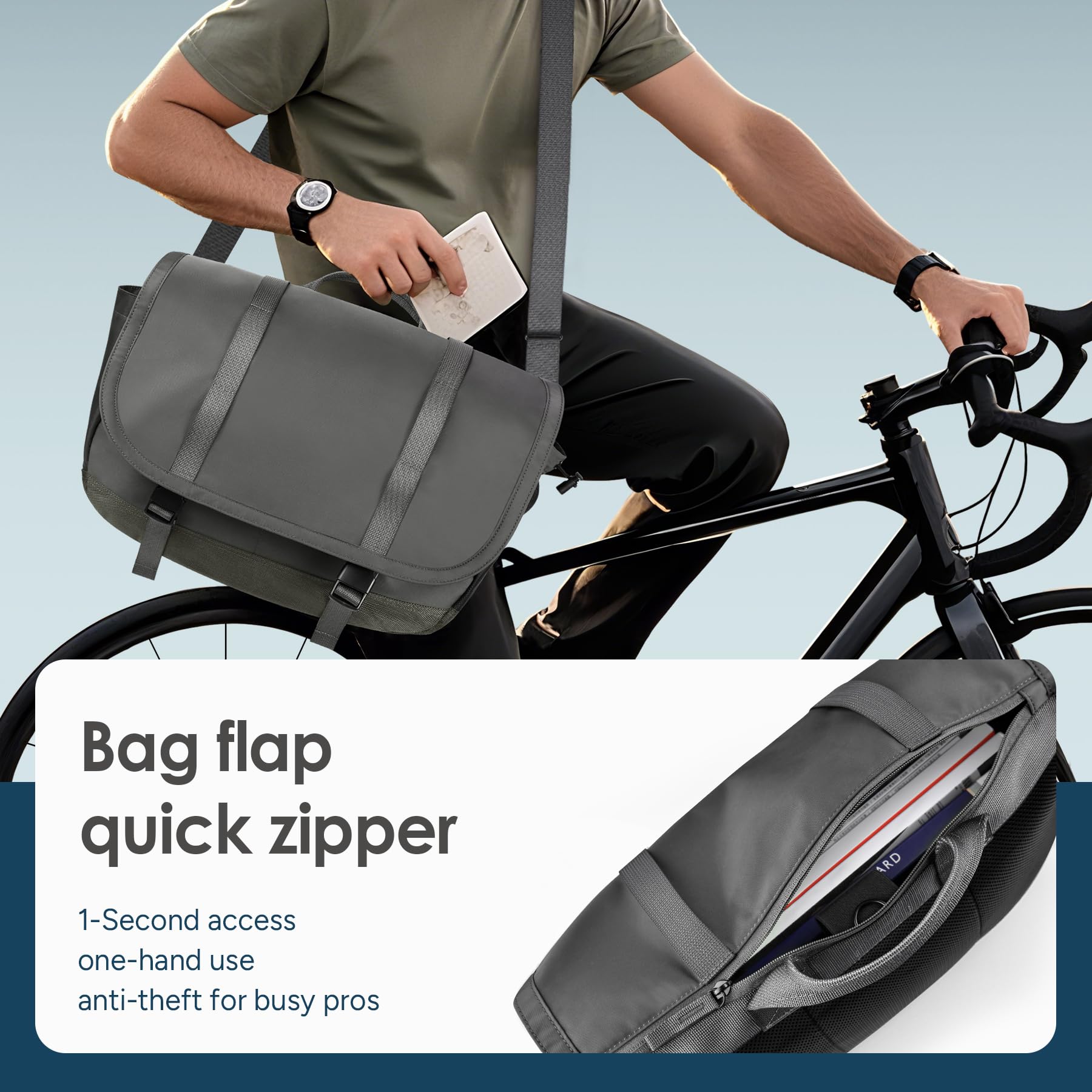 travel inspira Borsa a tracolla per uomo/donna, antifurto, leggera, da uomo, per computer portatile da 16 pollici, resistente all'acqua, borsa a tracolla per computer, lavoro, ufficio, università, con