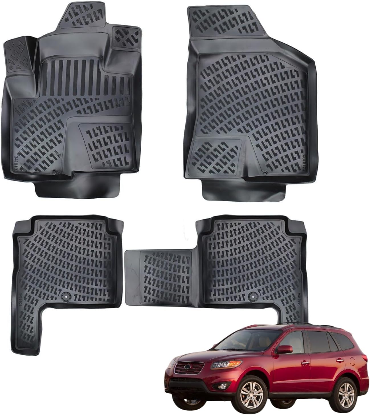 Car Floor Mats Liner Compatible for Hyundai Santa Fe 2007-2012 | Front & 2nd Row Seat | Waterproof | All Weather Floor Mats High Tech Mat | Car Accessories