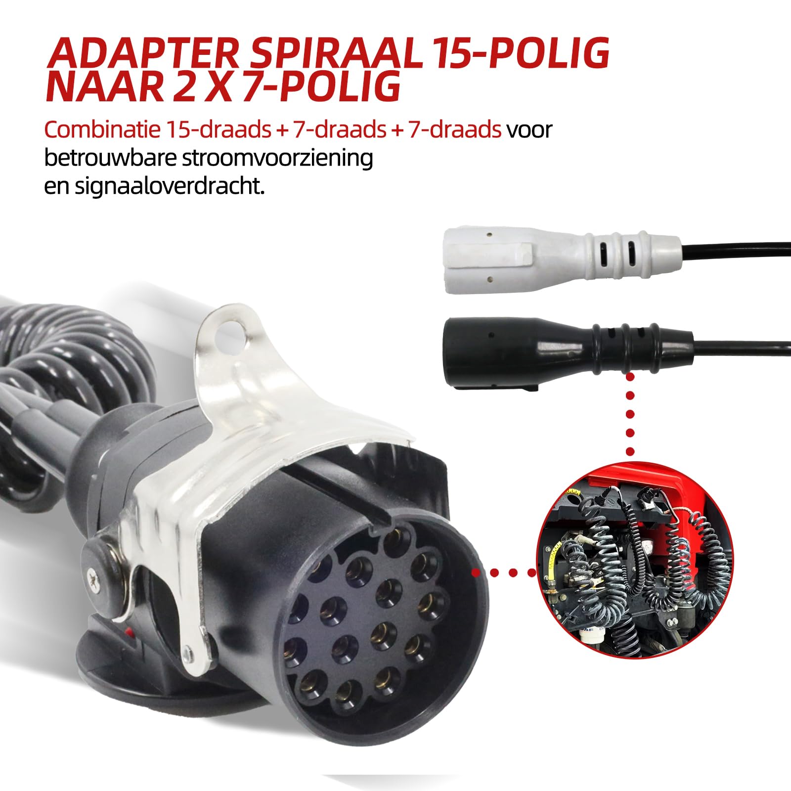 Elektrowendel Adapter 24V 15-polig auf 2X 7-polig Spiralkabel für LKW Anhänger Zugmaschine Trailer Kabel