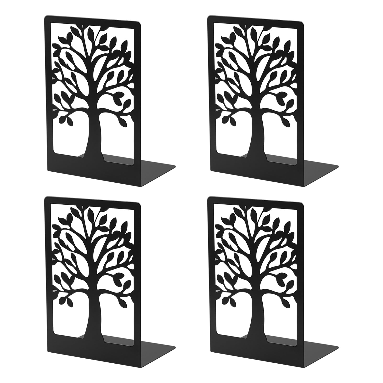 Ferma Libri per Libreria in Metallo Antiscivolo 4 PCS - Coppie di Reggi Libri per Mensole, per Scuola Casa Ufficio (Nero)