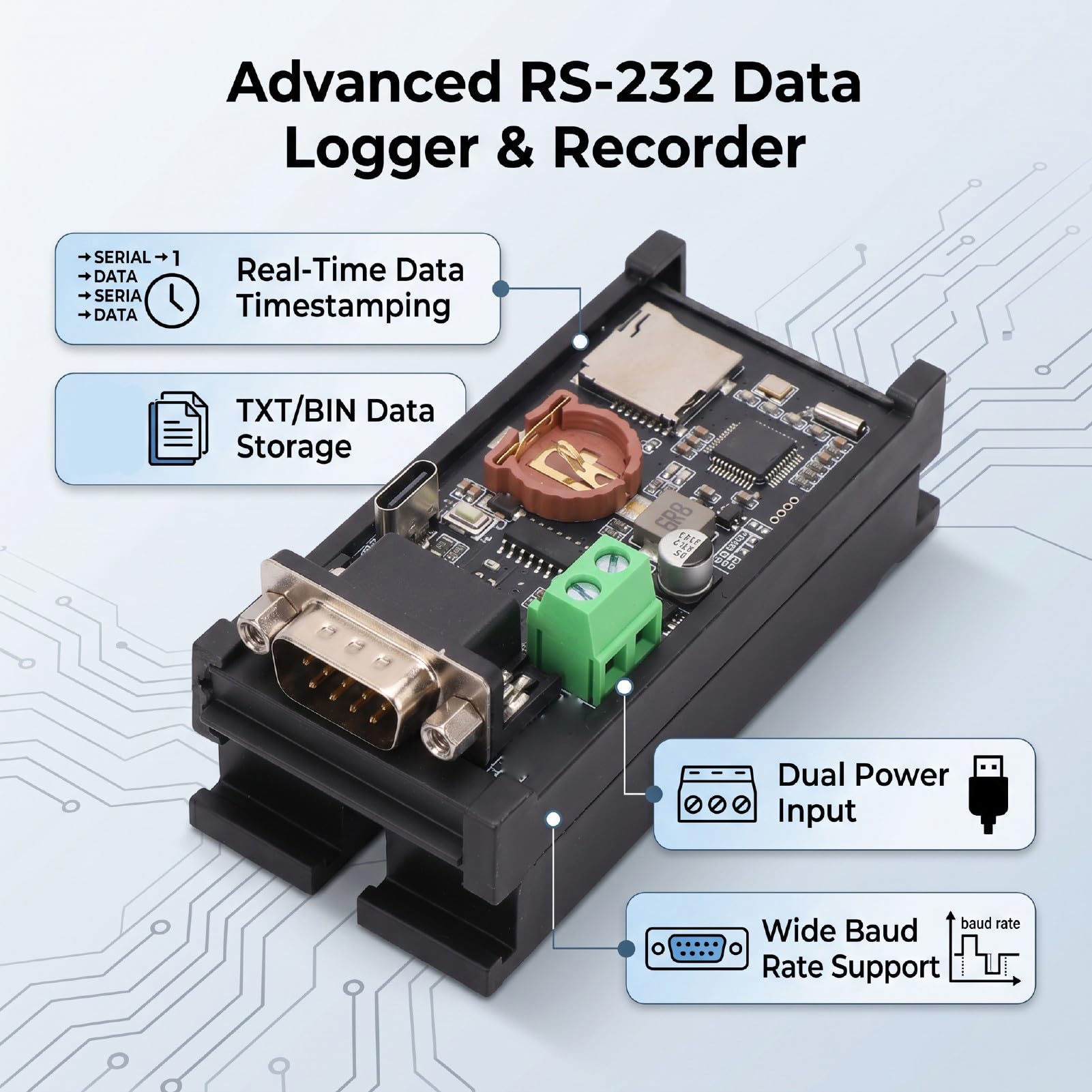 High-Speed Serial Port Recorder 232 Logger with Time Stamping for