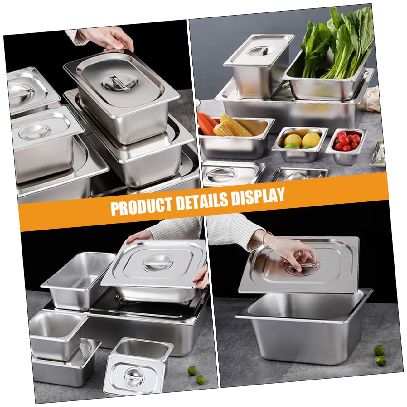 Recipiente de Buffet Rectangular con Tapa, Juego de 2, Acero Inoxidable | Plata, Construcción Robusta y Limpieza Sencilla, Formato para Fiestas y Restaurantes
