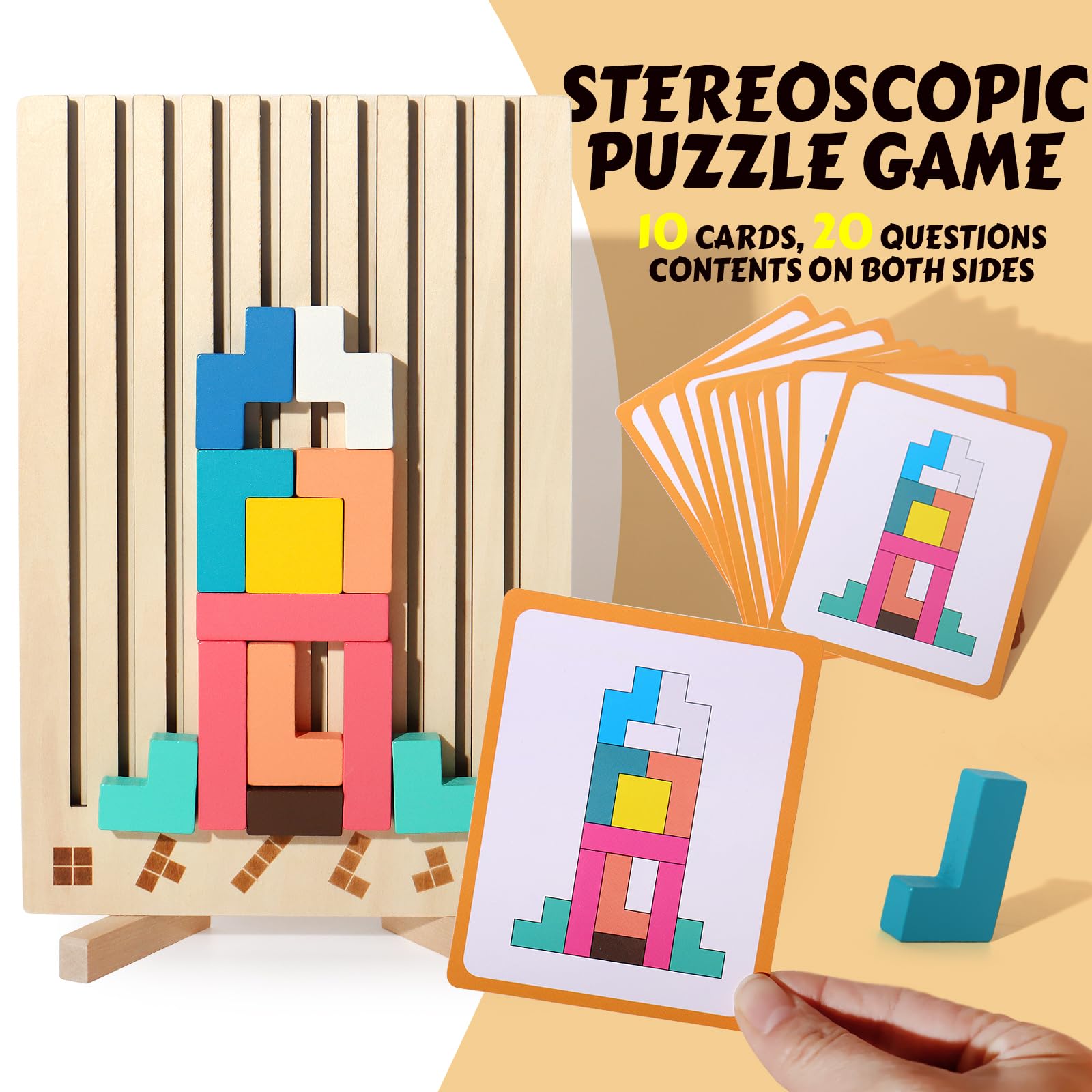 Holz Tetris Puzzle 3-in-1 - Stapelspiel Mit Blöcken Für Kinder & Senioren