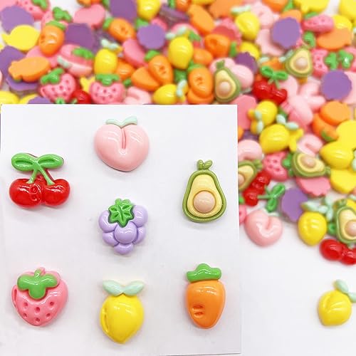 Miniatura 2 de FULUSODO Juego de 70 piezas de fruta linda, conjunto de recortes de ornamento de espalda plana de resina mixta a granel