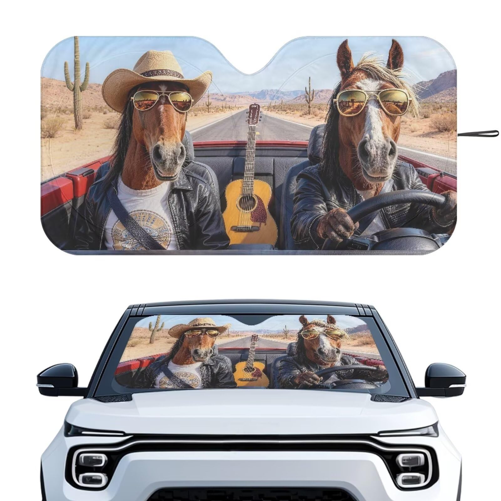 Fashion Horse Windshield Sunshade Foldable Sun Shade Reflect UV Sun and Heat Keep Vehicle Cool Sun Visor Windshield Shade Universal Fit for Auto Truck Van SUV