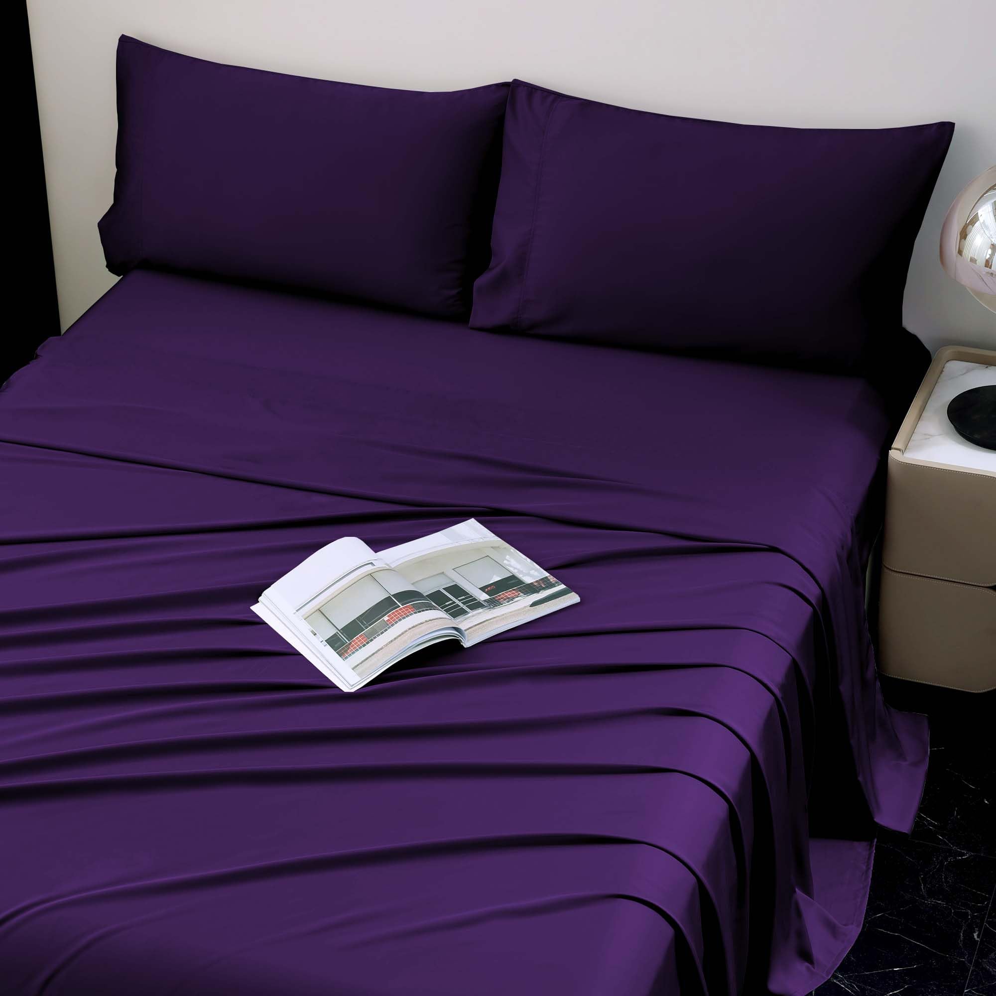 Photo 1 of Viviland Cooling Twin Sheets, Bamboo Viscose with Elastic Corner Straps, Purple Cold Siky Sheet & Pillowcase Sets for Hot Sleepers