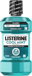 Listerine Cool Mint Intense Mouthwash 250ml - Kills 99.9% Germs, Fights Bad Breath, Plaque & Gingivitis, ADA Accepted, 24hr Protection