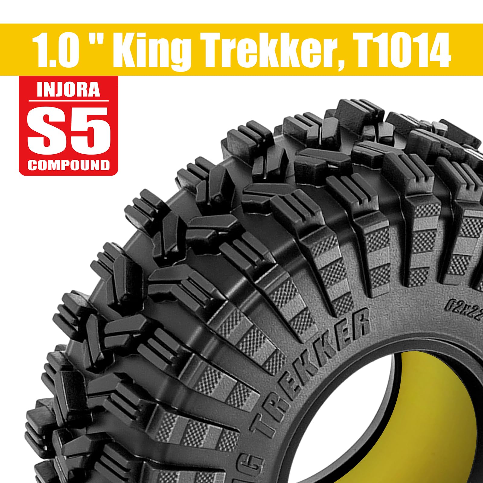 INJORA Set Combinato di Inserti in Gomma Siliconica 1.0 e Pneumatici King Trekker da 1,0" 62 * 22 mm (4) per l'Aggiornamento dei Crawler RC 1/18 TRX4M e 1/24 SCX24