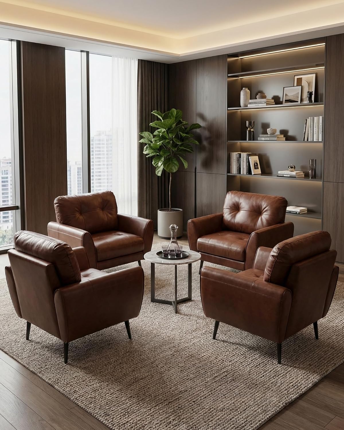 GRAVFORCE Sessel Wohnzimmer Ohrensessel Sessel mit Armlehnen Braun 2 | Prägunoserie Bequem und Modern Lesesessel Loungesessel Prägunoserie Einzelsofa Kunstleder