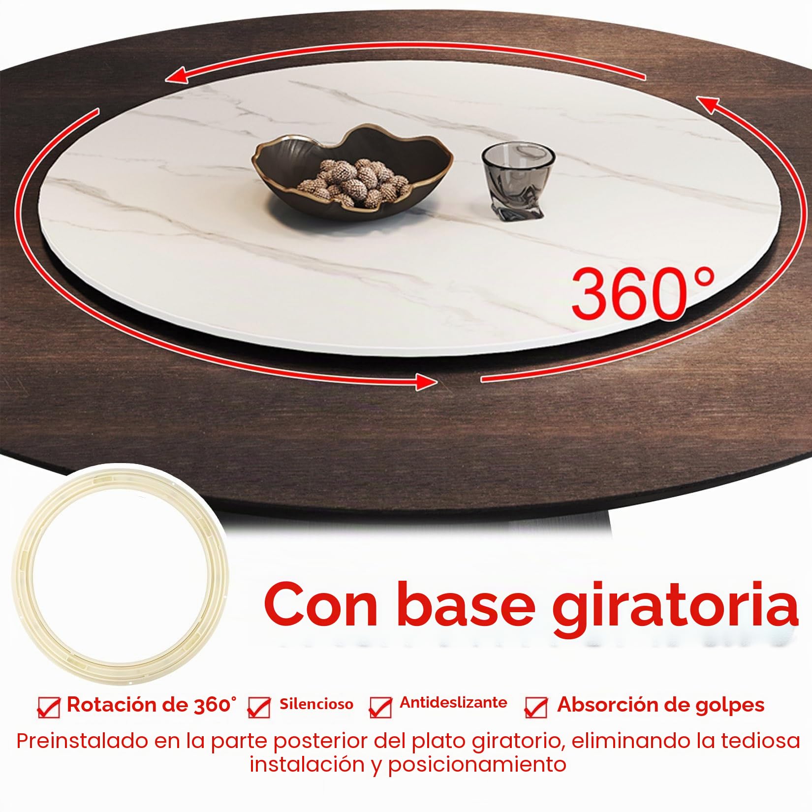 ESOYAWE Rotación De 360 Plato Giratorio De Madera para Mesa De Comedor, Ø 50 60 70 80 90 100 Cm Redondo Lazy Susan Placa Giratoria, Bandeja De Placa Giratoria con Cojinete Silencioso