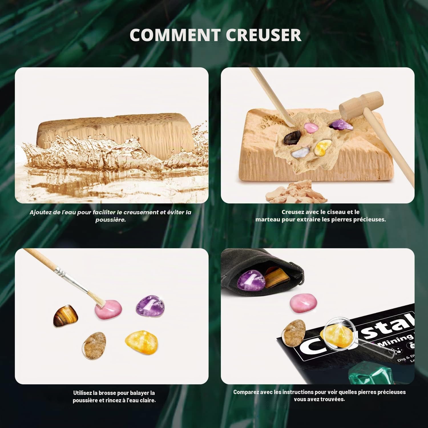 Kit Archéologie Enfant Jouet de Fouille Cristaux Pierres Précieuses 5 Pierres Précieuses Cristaux Mystérieux Cadeau Garçons Filles