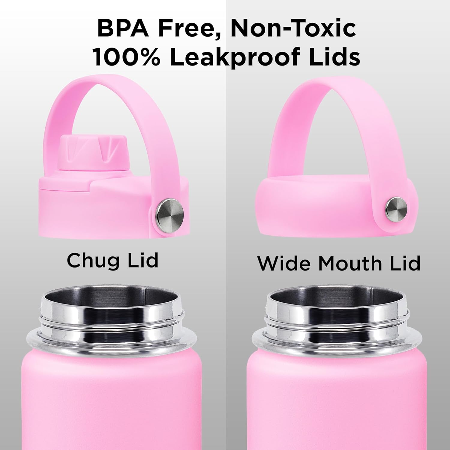 ThermoProof Double-Walled Vacuum Insulated Stainless Steel Water Bottle - Wide Mouth with Chug & Spout Lids, Dishwasher Safe, Reusable, Leakproof, Hot & Cold for Men, Women & Kids - 22oz, Pink - Image 6