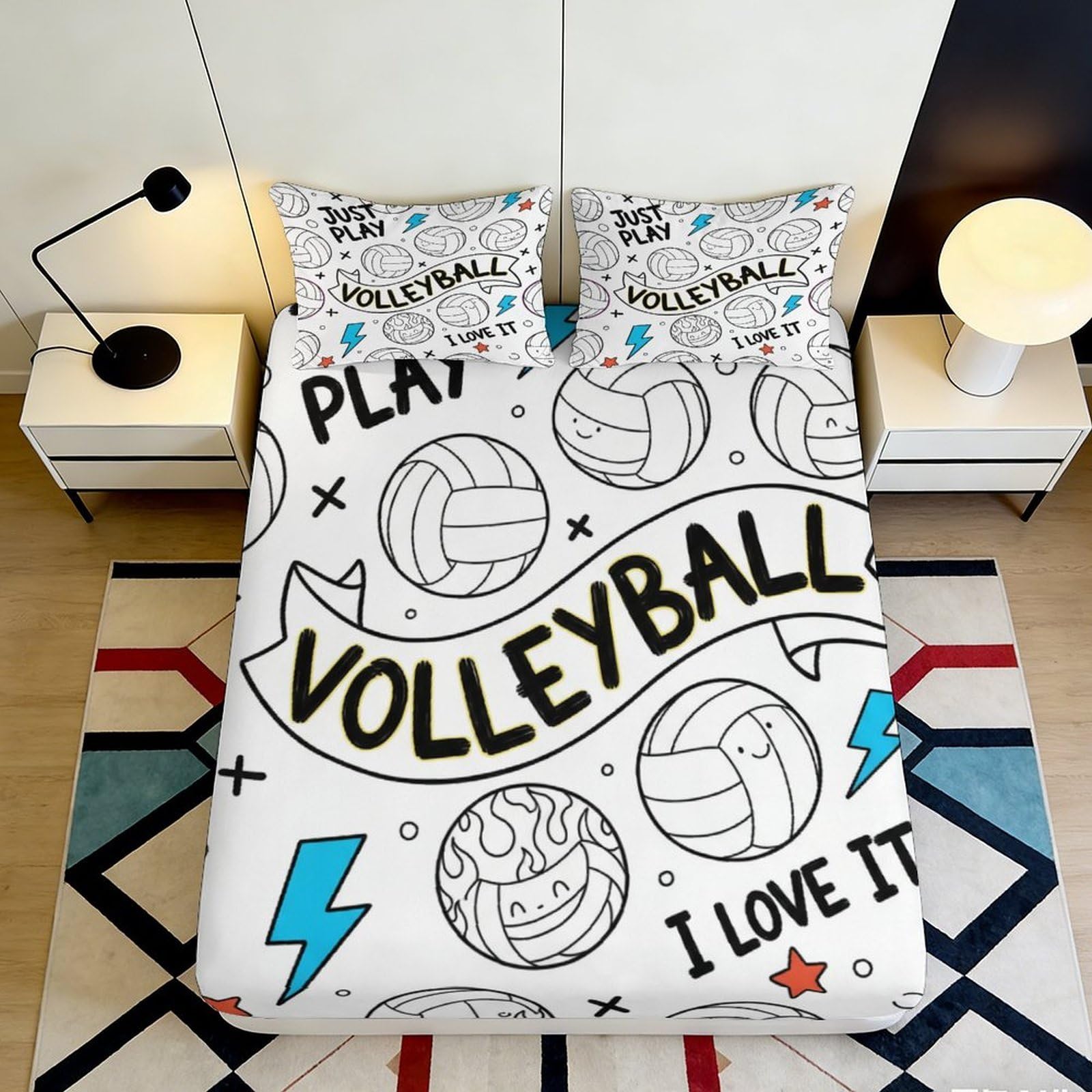 Dhbaneiok Style-10 3D Printed Volleyball Graphic Fitted Sheet Microfiber Soft Breathable Sports Theme Bed Cover Bedroom Dorm Decor 90X200x25cm