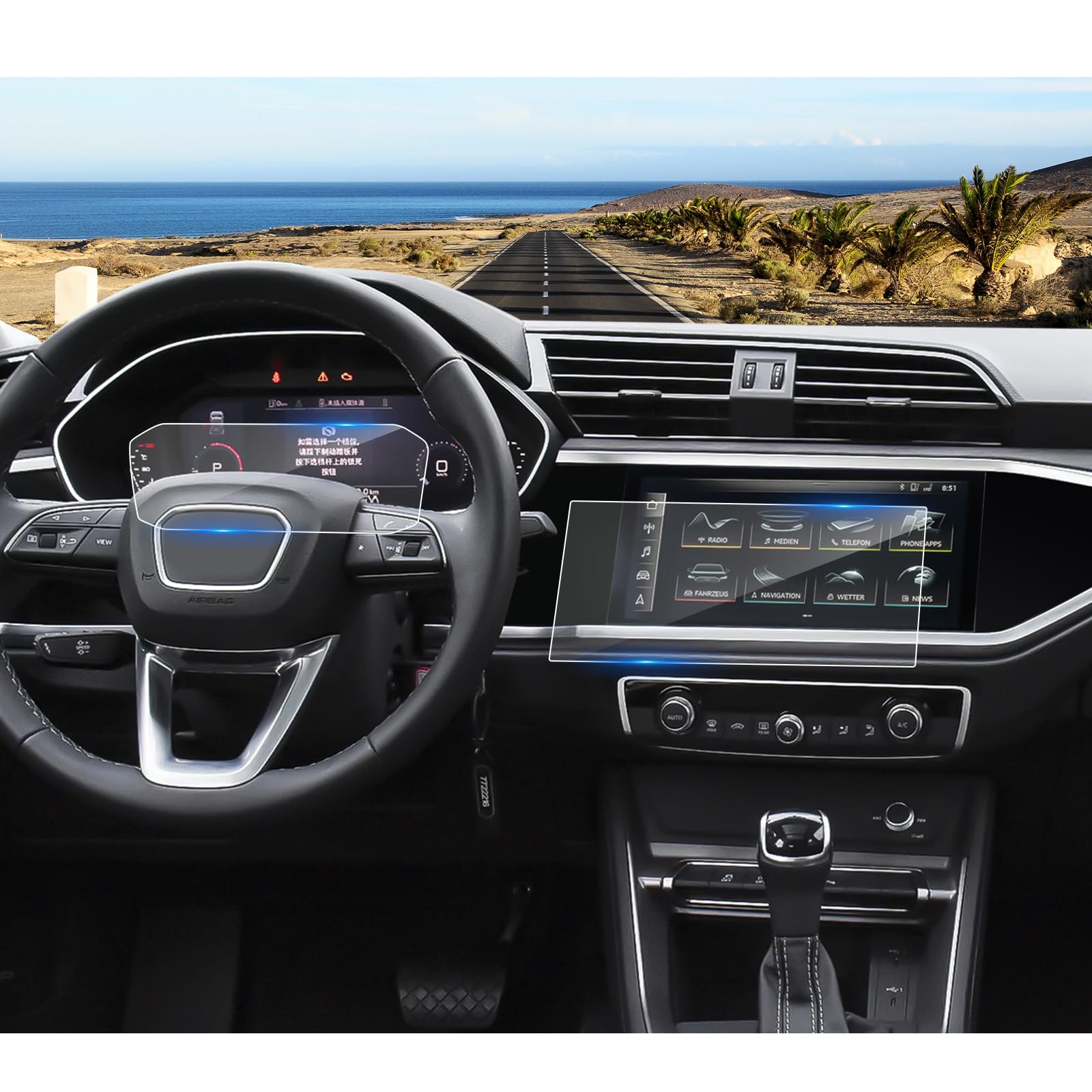 2 Piezas Protectores de Pantalla Compatible con Audi Q3 F3 2019-2024, Película Protectora de Pantalla de Vidrio Templado 9H Anti-raspado para Navegación y Salpicadero (8.8"+10.25")